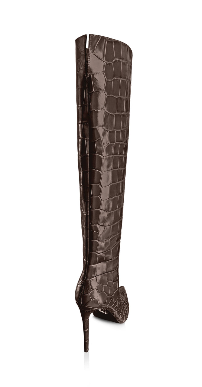 NORA OAK EMBOSSED LEATHER KNEE BOOTS