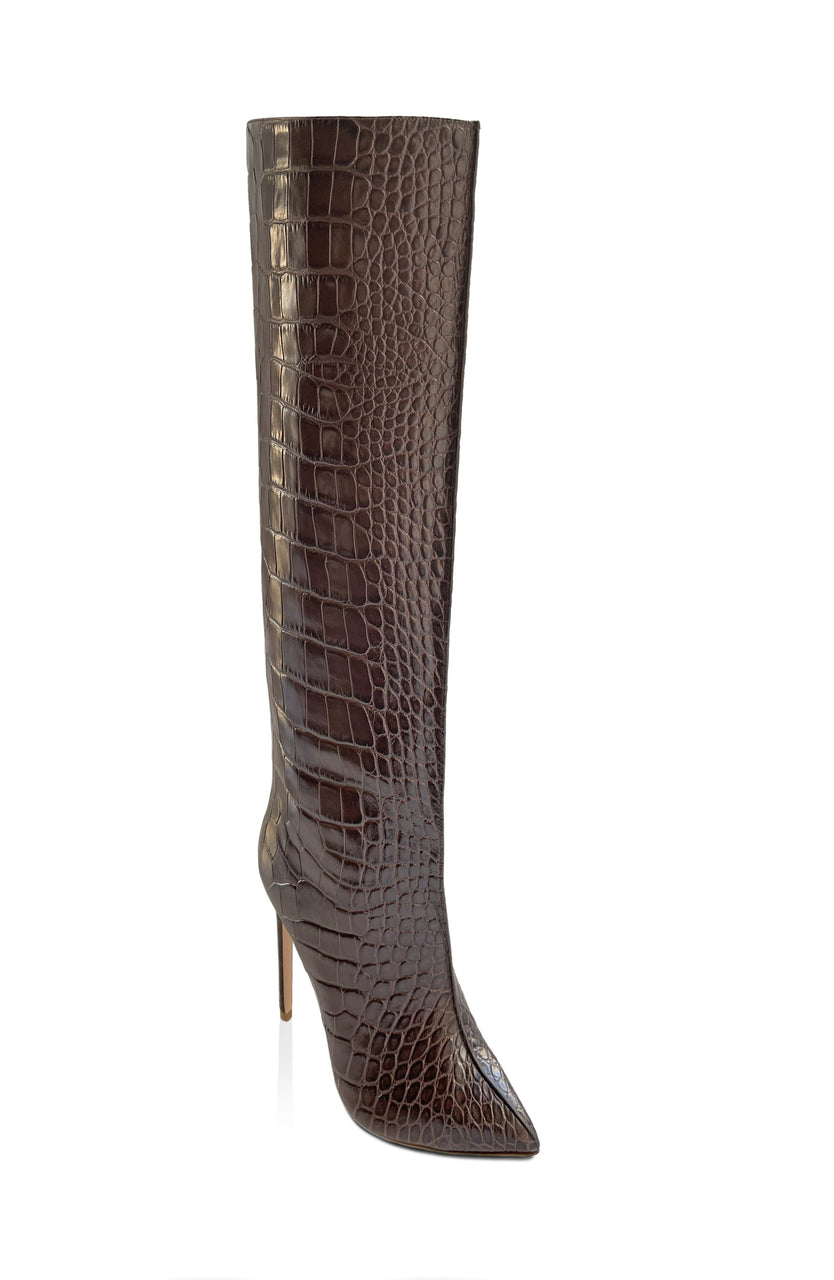 NORA OAK EMBOSSED LEATHER KNEE BOOTS