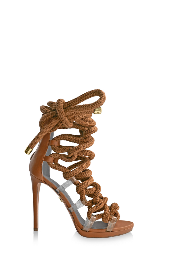 SOFIA BROWN LEATHER & ROPE SANDALS