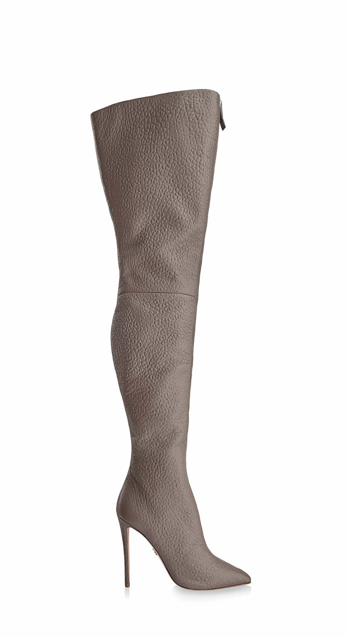 BLAIR SLIM TAUPE LEATHER THIGH-HIGH BOOTS