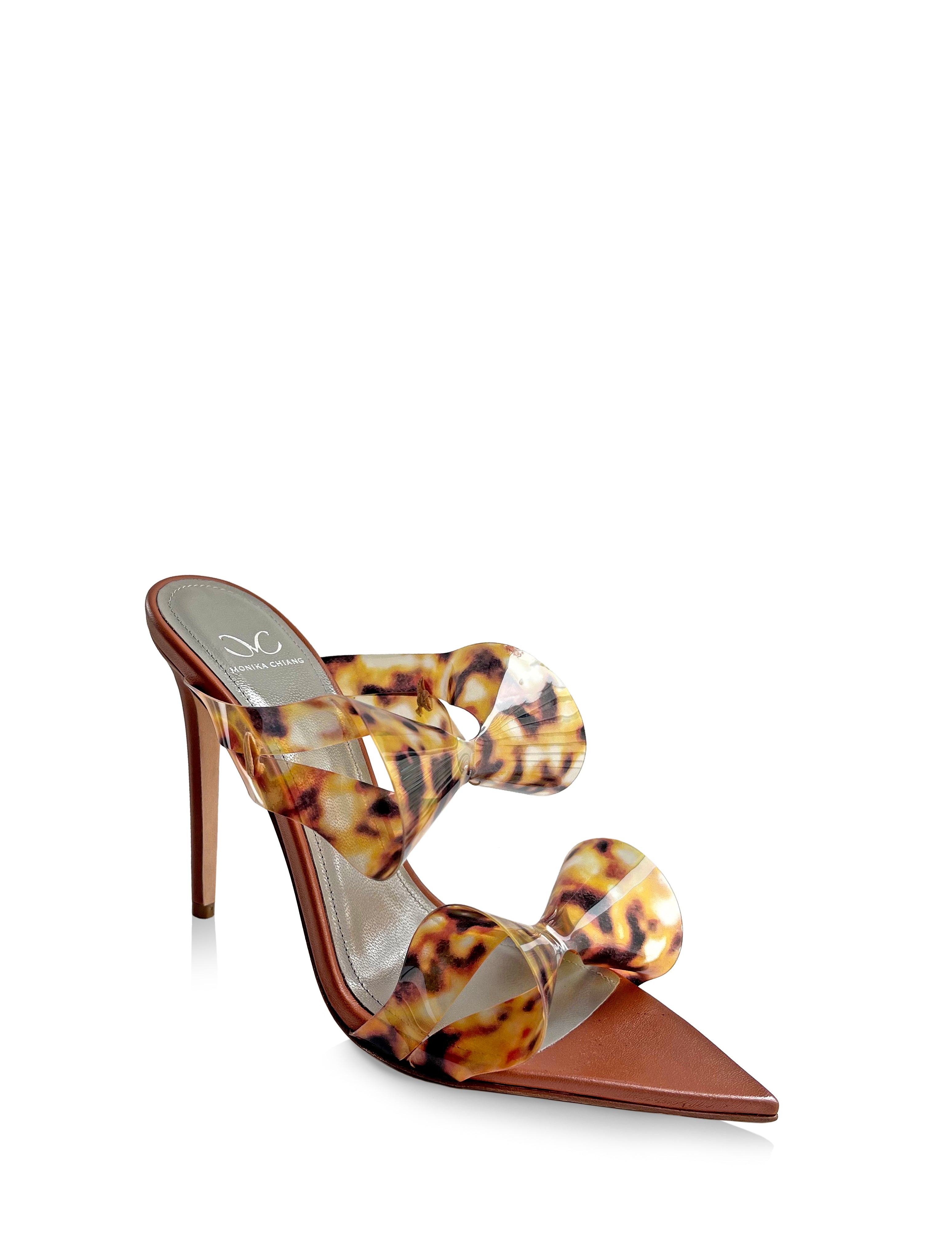 KLARA BROWN LEATHER & TORTOISE PVC SANDALS