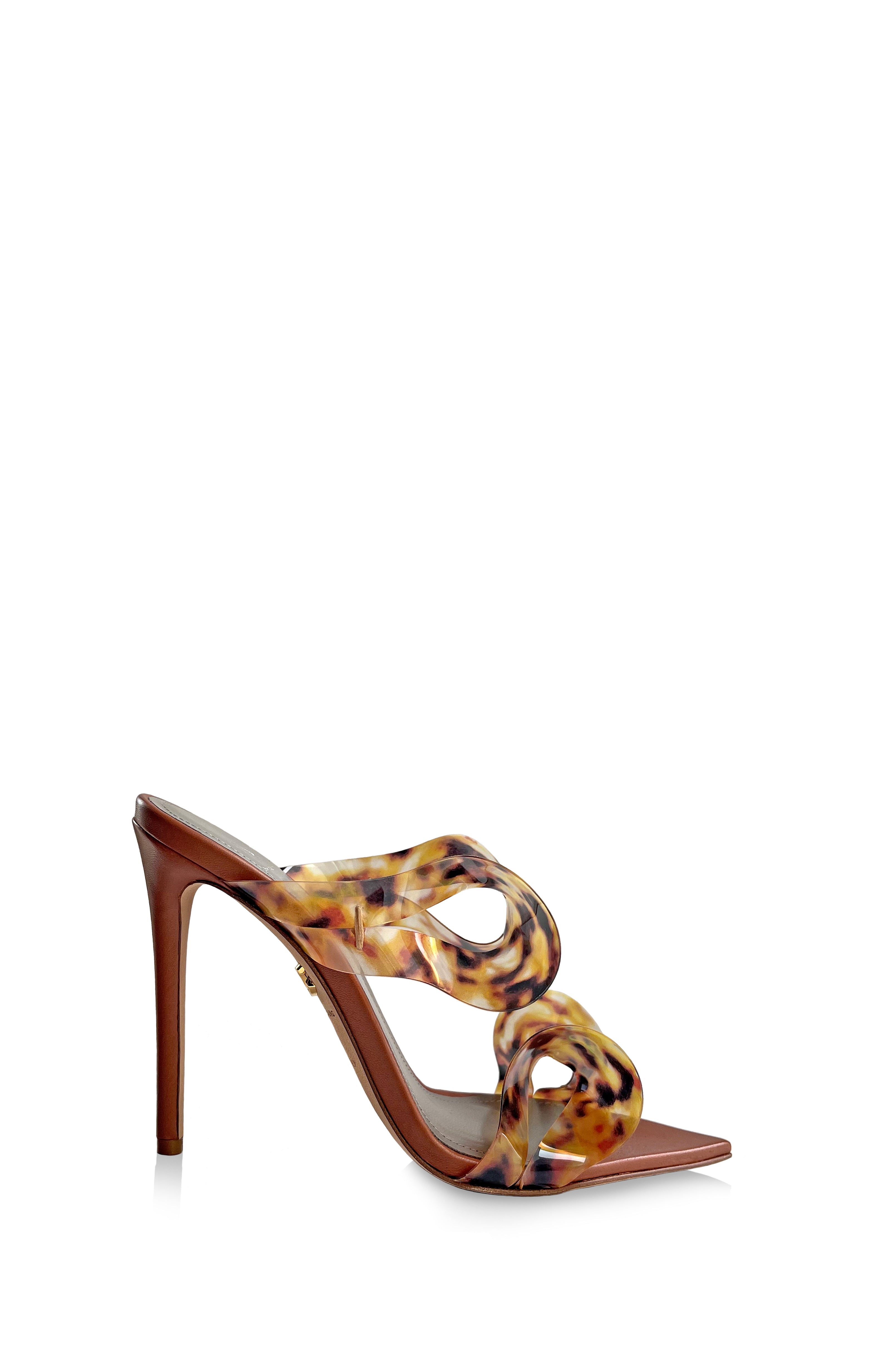 KLARA BROWN LEATHER & TORTOISE PVC SANDALS