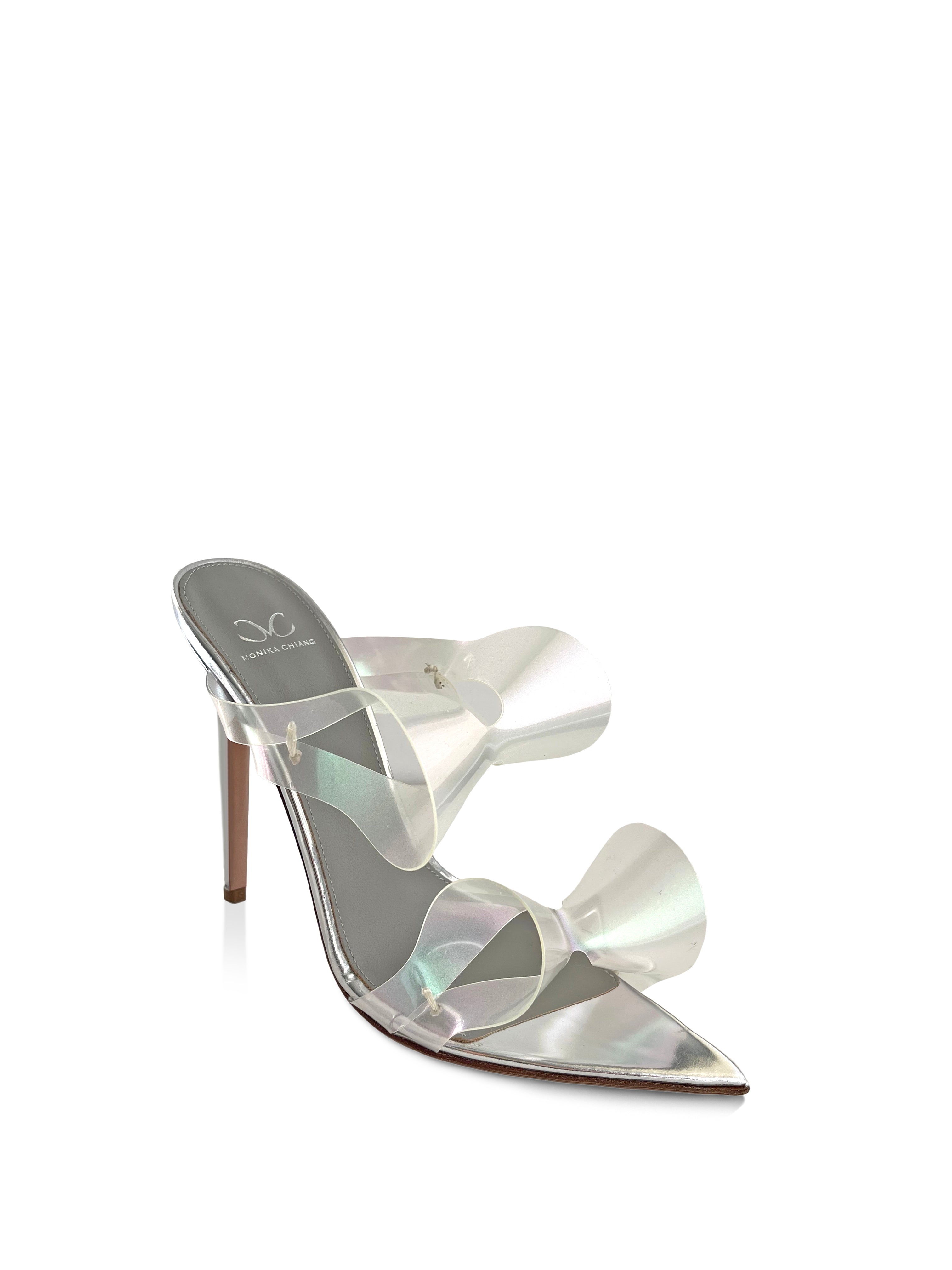 KLARA SILVER LEATHER & HOLOGRAM PVC SANDALS