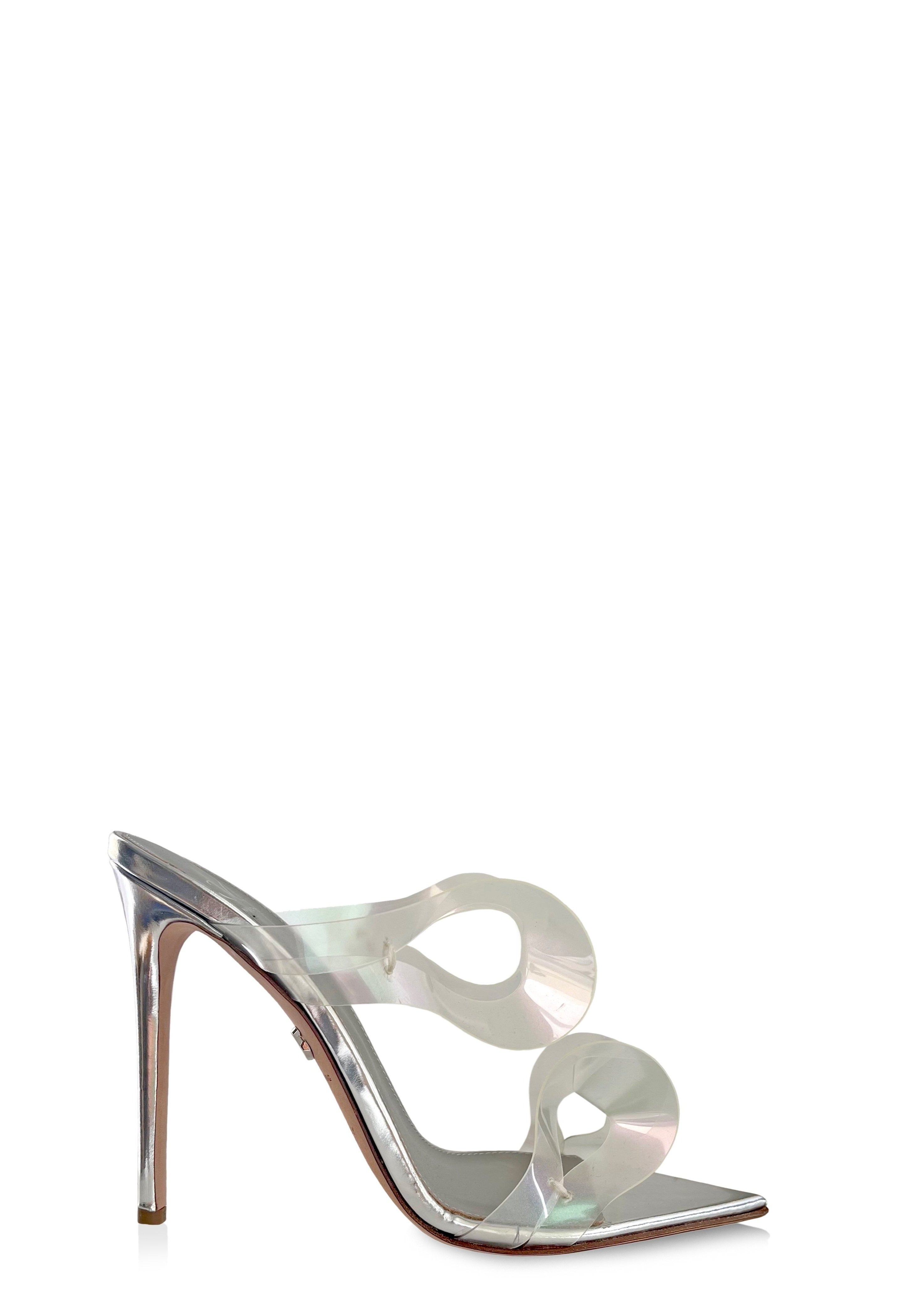 KLARA SILVER LEATHER & HOLOGRAM PVC SANDALS