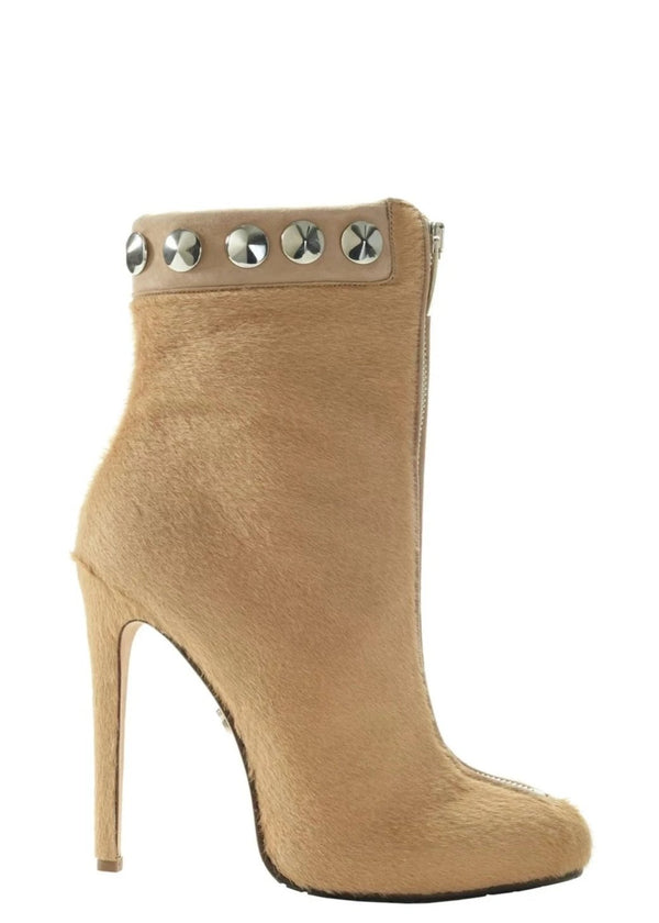 TRAINA CAMEL CALF HAIR ANKLE BOOT - Monika Chiang