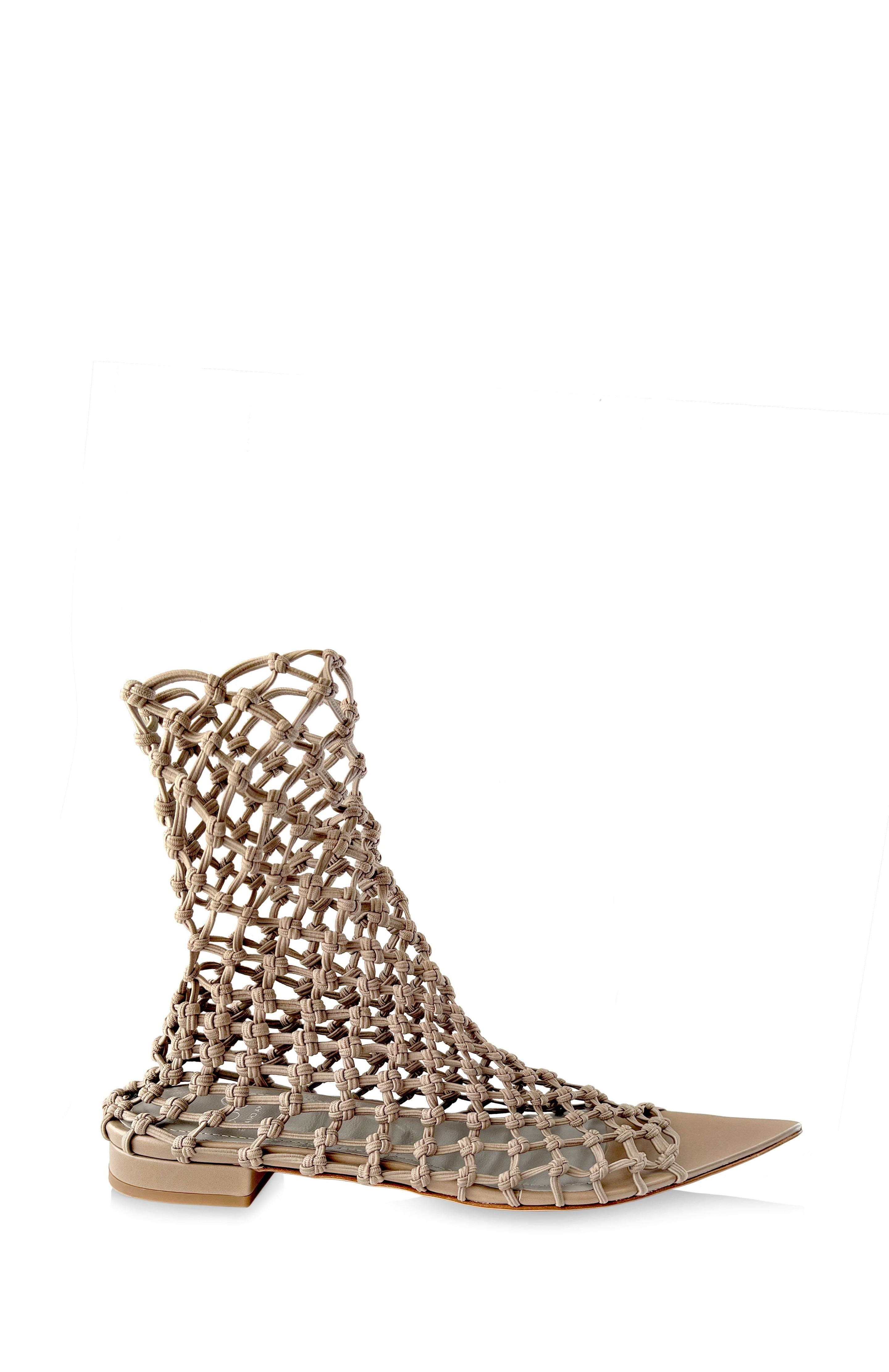 VELA FLAT TAUPE NET SOCK SANDALS