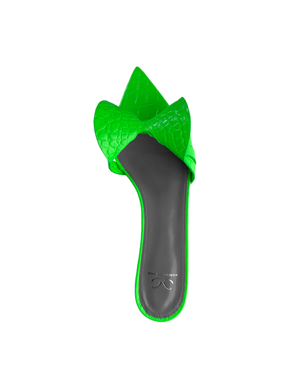 VITA NEON GREEN EMBOSSED LEATHER SLIDES